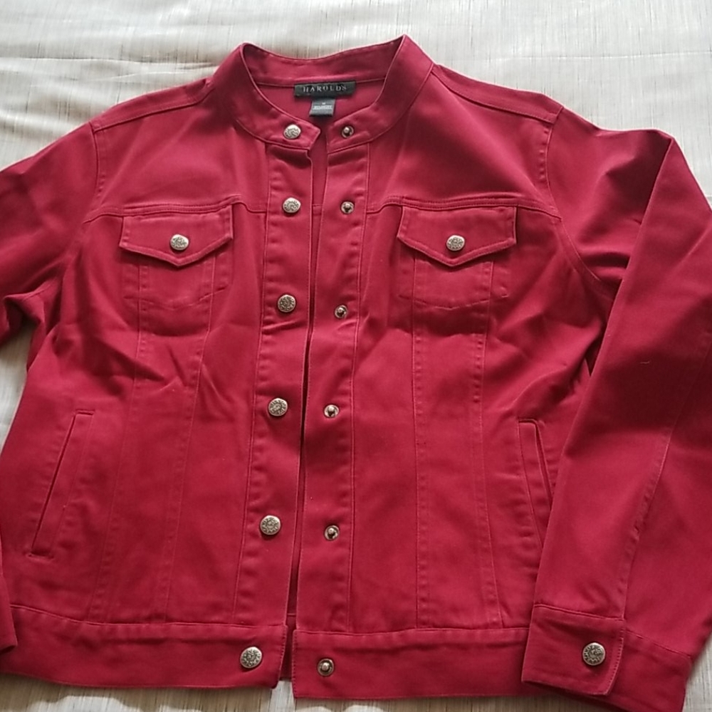 Red denim jacket